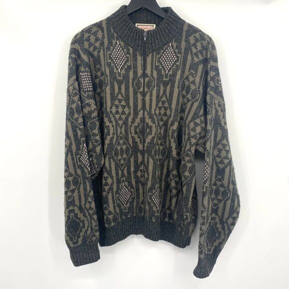 Vintage Lazarus Sweater Mens Large Geometric Aztec Pattern Wool Blend Chunky Zip - Picture 1 of 9